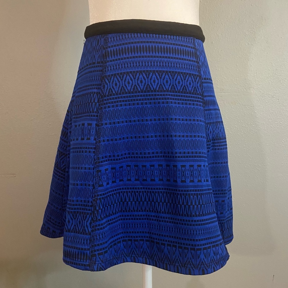 Sequin Heart Royal Blue Tribal Print Skater Skirt Size 3